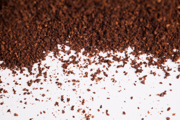 coffee powder (ground coffee), white background.