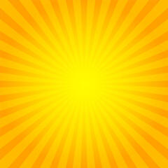 Sunburst background orange. Yellow sun rays. Sun wallpaper. Abstract banner. Vector vintage.