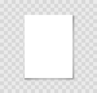 Realistic White Blank Paper With Shadow. Paper Page A4 Format. Mockup Of Paper Sheet On Transparent Background. Vector