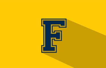 F alphabet letter logo icon in yellow blue. Simple and creative design for business and company  with long shadow