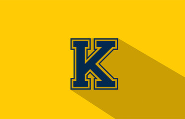 K alphabet letter logo icon in yellow blue. Simple and creative design for business and company  with long shadow