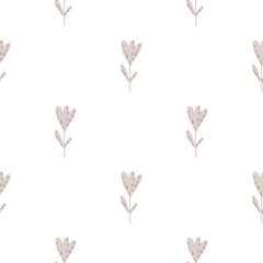 Isolated tulip flower silhouettes seamless pattern. Light purple colored floral buds on white background.