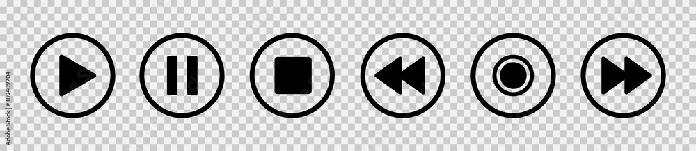 Aufkleber media player control icon set. play and pause buttons. interface multimedia symbols and audio, audio