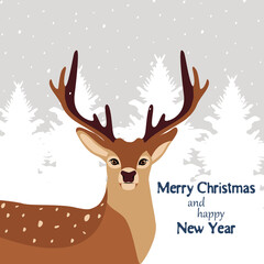 Christmas Deer - Christmas Background - Stock Vector Illustration