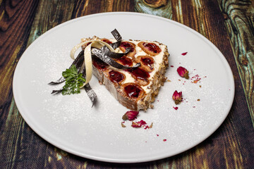 Pie Monastery hut with jam and walnut, beautifully decorated with roses. Restaurant menu