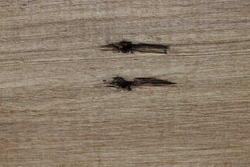 Holes in an old brown painted board.