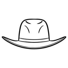 cowboy hat frontal. outline, comic, monochrome.