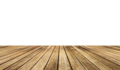 empty dark wooden table isolated on white background, wood floor can used for display or mock up your products.