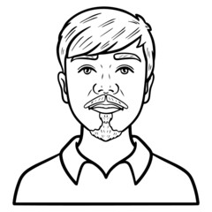 monochrome comic outline avatar. man with beard and shirt. upper body.