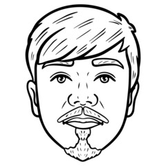 monochrome comic outline avatar. man with Beard.