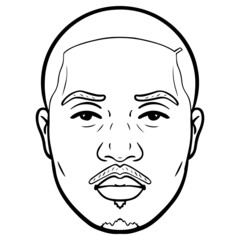 monochrome comic outline illustration of an african american with a beard.