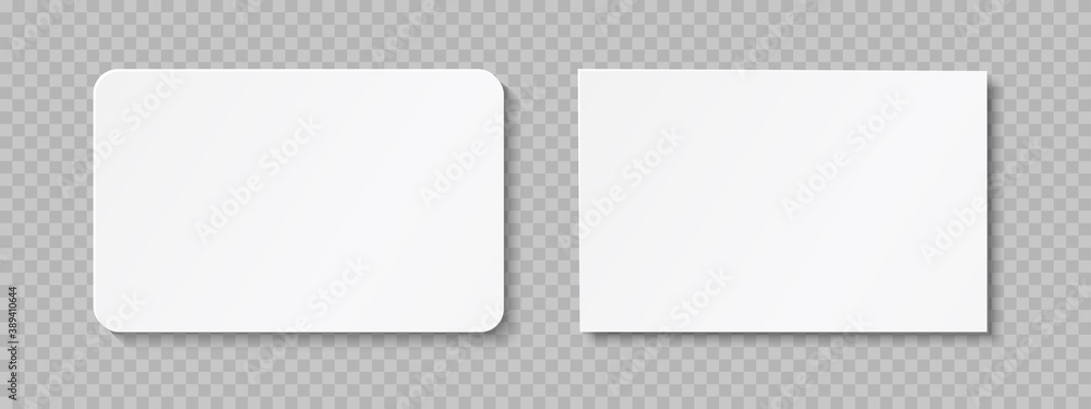 Poster Realistic business card template mockup plastic paper with shadows on a transparent background with rounded and sharp corners – stock vector