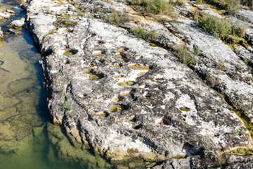 Impressive rock formation in the Ain river, Jura