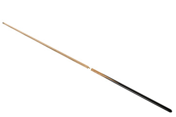 Collapsible billiard cue with black handle, on a white background