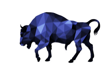Bison, bull, sapphire, isolated image on a white background in a low-poly style © Viktoria Suslova