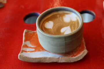 cup of  Latte coffee with Foam Art
