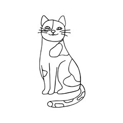 Single cute spotted cat icon.. Hand drawn vector illustration in doodle style outline drawing isolated on white background.