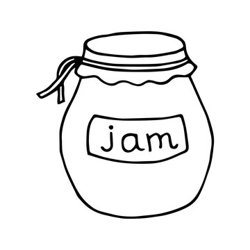 Single jam jar icon. Hand drawn vector illustration in doodle style outline drawing isolated on white background.
