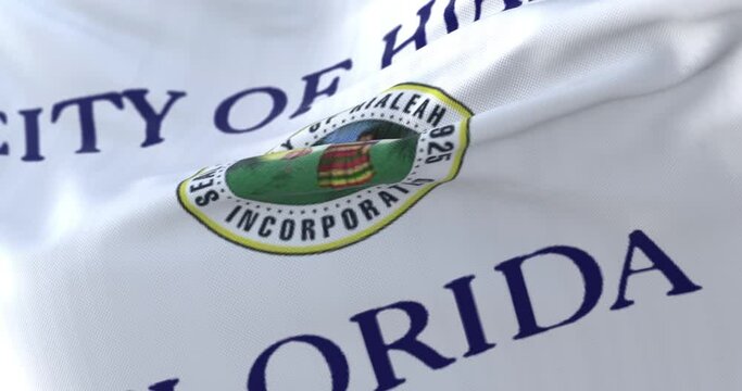 Hialeah city flag, city of Florida in USA or United States of America - loop