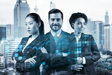 Group of business colleagues in suits as a part of multinational corporate team working on...