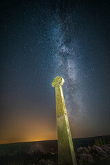 Milky way and cross at North York Moors, Rosedale, UK.