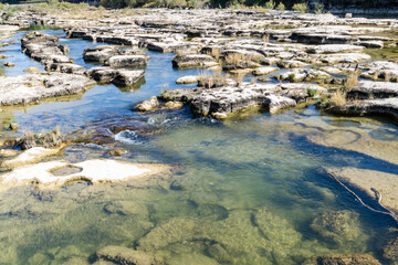 Fototapeta na wymiar Impressive rock formation in the Ain river, Jura