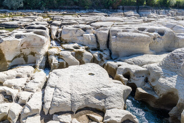 Impressive rock formation in the Ain river, Jura