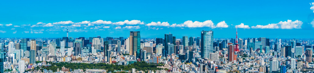 Skyscrapers and blue sky in Tokyo, Japan