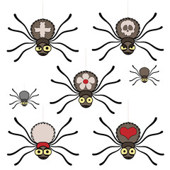 set of  cute spider. vector design isolated elements on the white background, seamless pattern