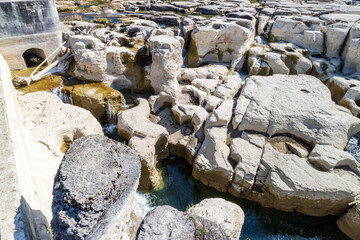 Impressive rock formation in the Ain river, Jura