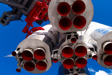 Turbines of the Vostok rocket in the VDNKh park, the Cosmos pavilion in Moscow, Russia