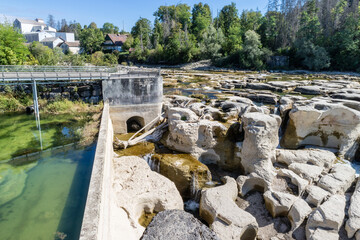 Impressive rock formation in the Ain river, Jura