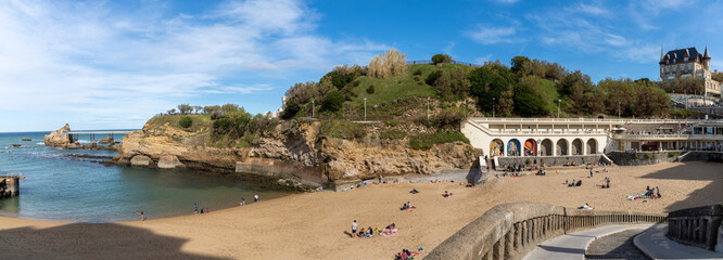 panorama view of the Plage du Port Vieux beach in the center of Biarritz