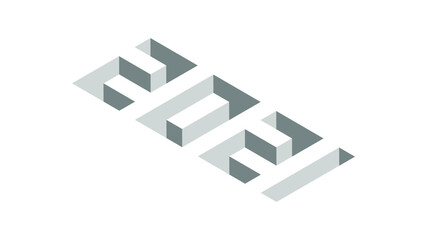 2021. Isometric text style with depth effect. Minimal 3D numbers template for Happy New Year.