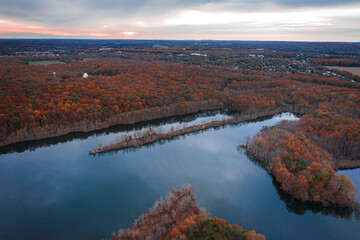 Obraz premium Aerial of Autumn Plainsboro New Jersey