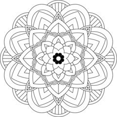 Obraz premium Easy Mandala coloring book simple and basic for beginners, seniors and children. Set of Mehndi flower pattern for Henna drawing and tattoo. Decoration in ethnic oriental, Indian style.