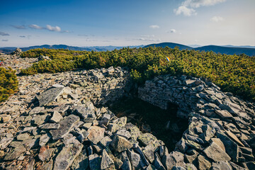 A rocky mountain with trees in the background