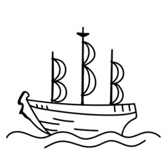 Vector ship with sails web clipart. Funny, cute illustrations for children's room decor, stickers, games and postcards. Hand-drawn print and Doodle.