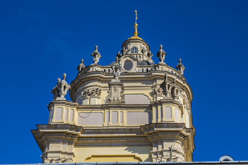 View of Lviv Greek Catholic Archbishop's Cathedral of Saint George (Ukr: Sobor sviatoho Yura, 1760)...