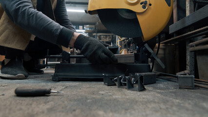 Sawing with a circular saw metal, many sparks. Safety violation