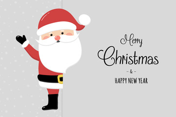 Christmas card with funny Santa Claus and wishes. Vector