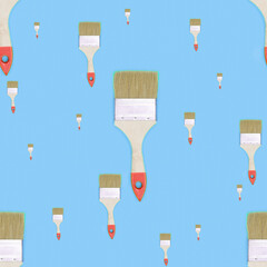 Construction brushes. Seamless texture from construction brushes. Pattern on the theme of painting.
