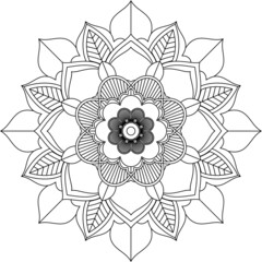 Easy Mandala coloring book simple and basic for beginners, seniors and children. Set of Mehndi flower pattern for Henna drawing and tattoo. Decoration in ethnic oriental, Indian style.