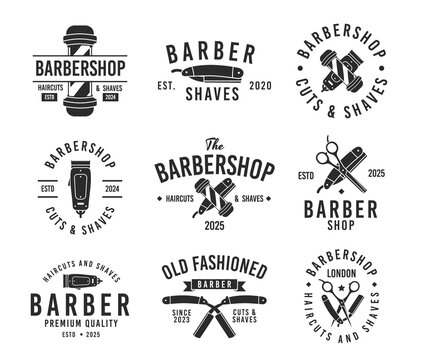 Set of Vintage hipster barbershop logo. Retro typography, Vintage prints for t-shirt, sticker, wall and poster design. Vector illustration