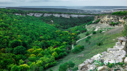 Fototapeta na wymiar Republic of Crimea, Bakhchisaray, Holy Dormition male cave monastery