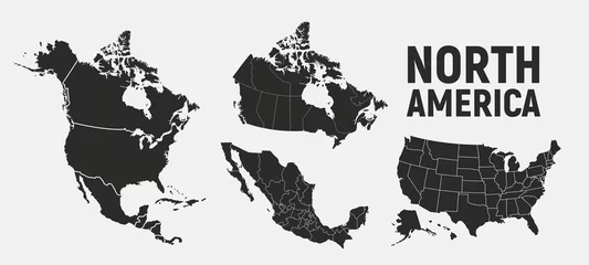Fotobehang North America map templates. USA, Canada and Mexico map isolated on white background. North America maps set. Vector illustration © Denys Holovatiuk