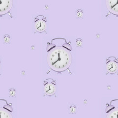 Old alarm clocks. Seamless background from alarm clocks. Clock pattern.