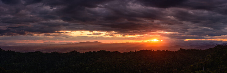 Majestic sunset in the mountains landscape. Dramatic sky.