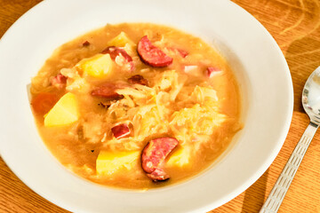 Czech cabbage soup on plate