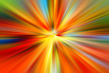 Obraz premium Abstract surface of radial blur zoom in orange, red, green tones. Bright colorful background with radial, diverging, converging lines. Abstract background with autumn colors.